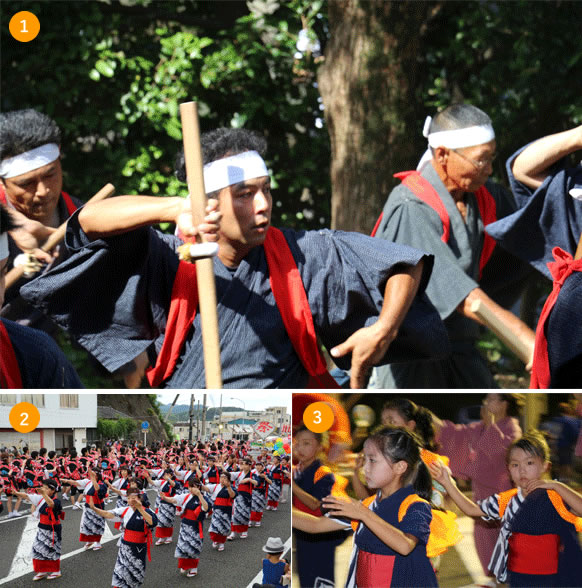 The Highlight of the Festival- A Lively, Traditional Dance! Akune Midokoi Summer Festival This festival takes place from the end of July, at Yasaka Shrine,on National Road 3(other access routes are available).