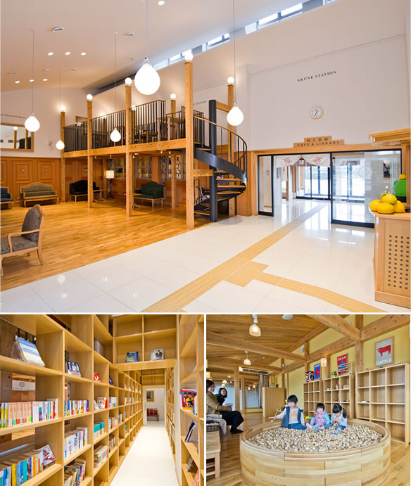 ①The waiting room's classical atmosphere　②The book corner between the waiting room and café 　③Kids can play safely with the wooden toys here